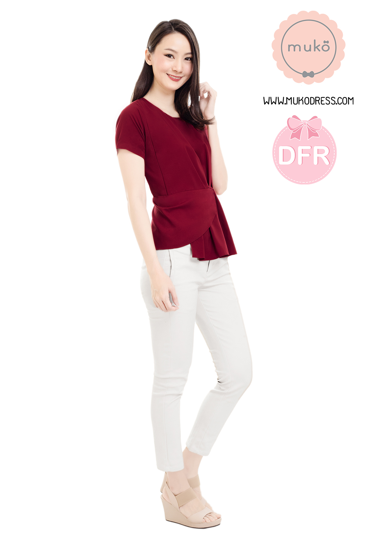 Muko Peony เสื้อเปิดให้นม BSL21-003DFR แดงเลือดหมู