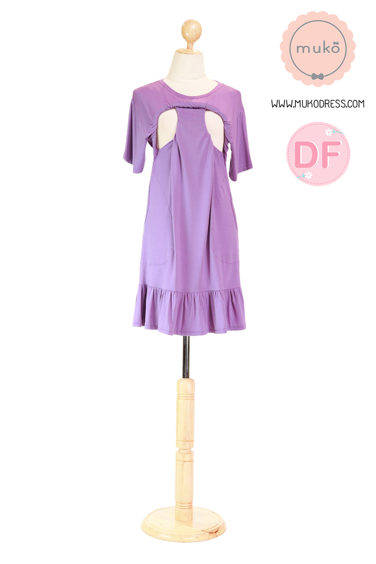 Muko Haru เดรสให้นม คลุมท้อง DR13-004M DF สีม่วงนม Muko Haru เดรสให้นม คลุมท้อง DR13-004M DF สีม่วงนม