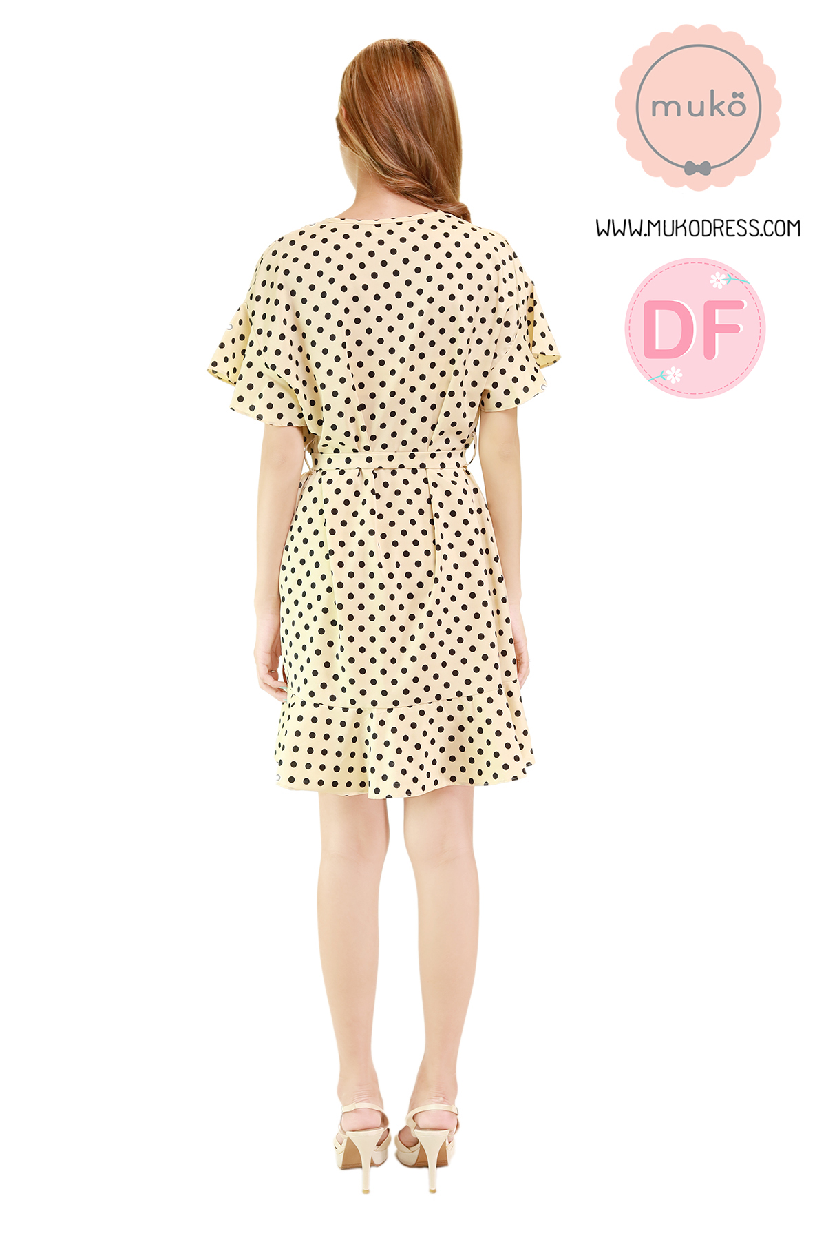 Muko MACY เดรสให้นม/คลุมท้อง DZ26-010DF ครีมจุดดำ