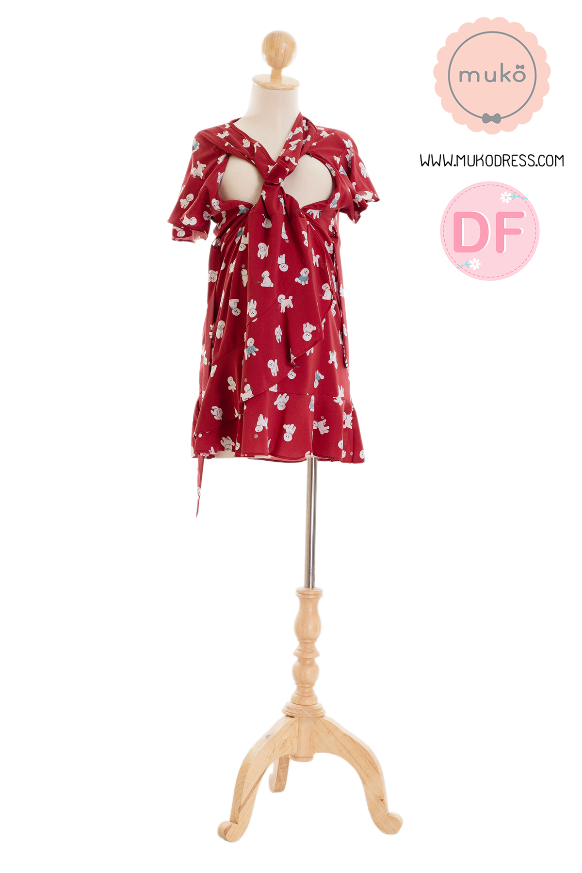 Muko MACY เดรสให้นม/คลุมท้อง DZ26-020DF หมาแดง