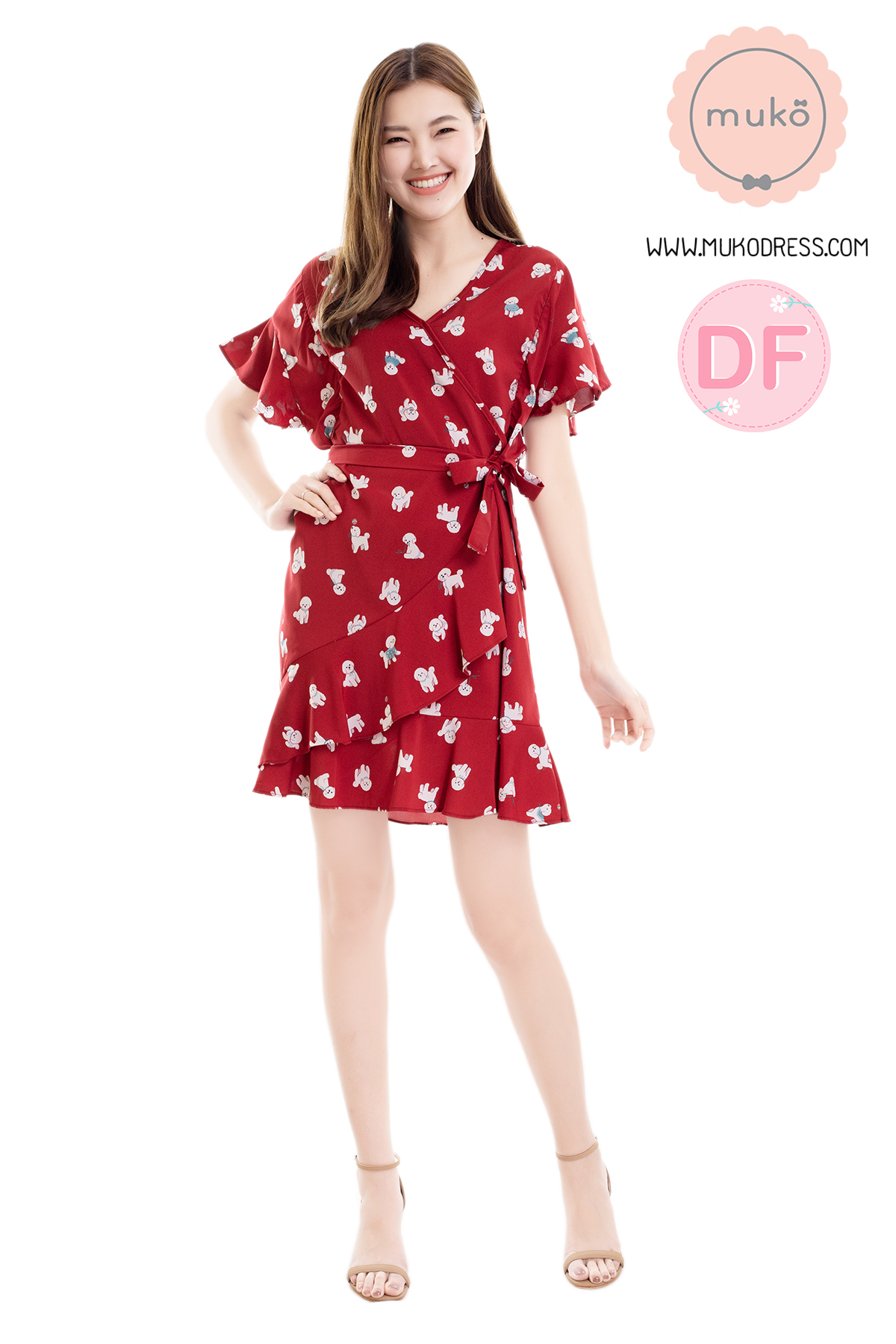 Muko MACY เดรสให้นม/คลุมท้อง DZ26-020DF หมาแดง