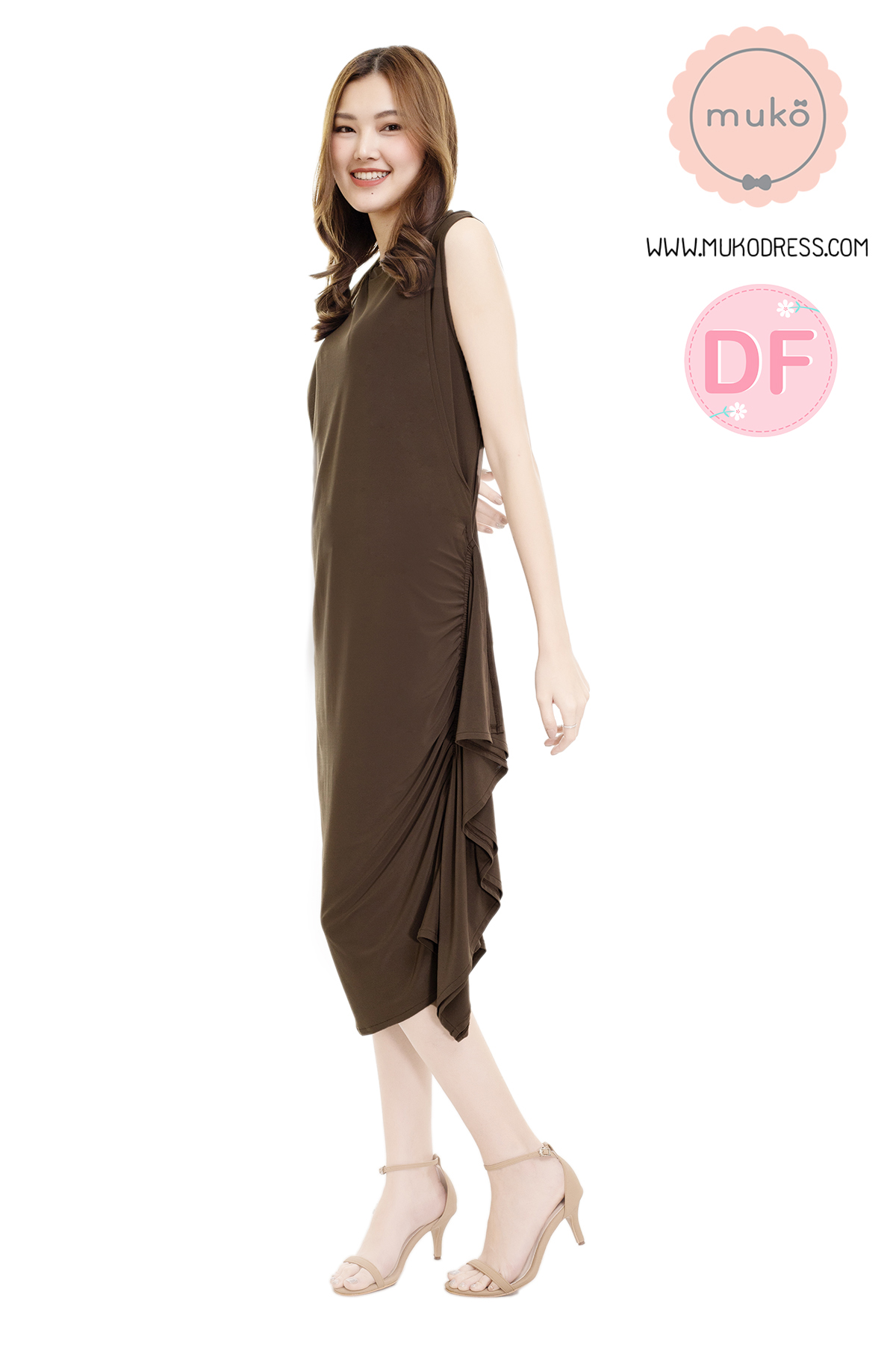 Muko Marigold เดรสเปิดให้นม คลุมท้อง DP07-010DF น้ำตาล