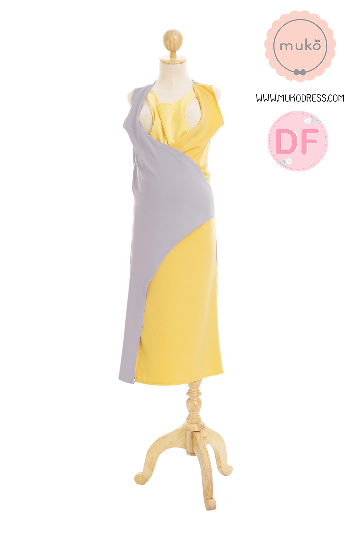 Muko Kinsley เดรสเปิดให้นม คลุมท้อง DP08-005DF เทา-เหลือง