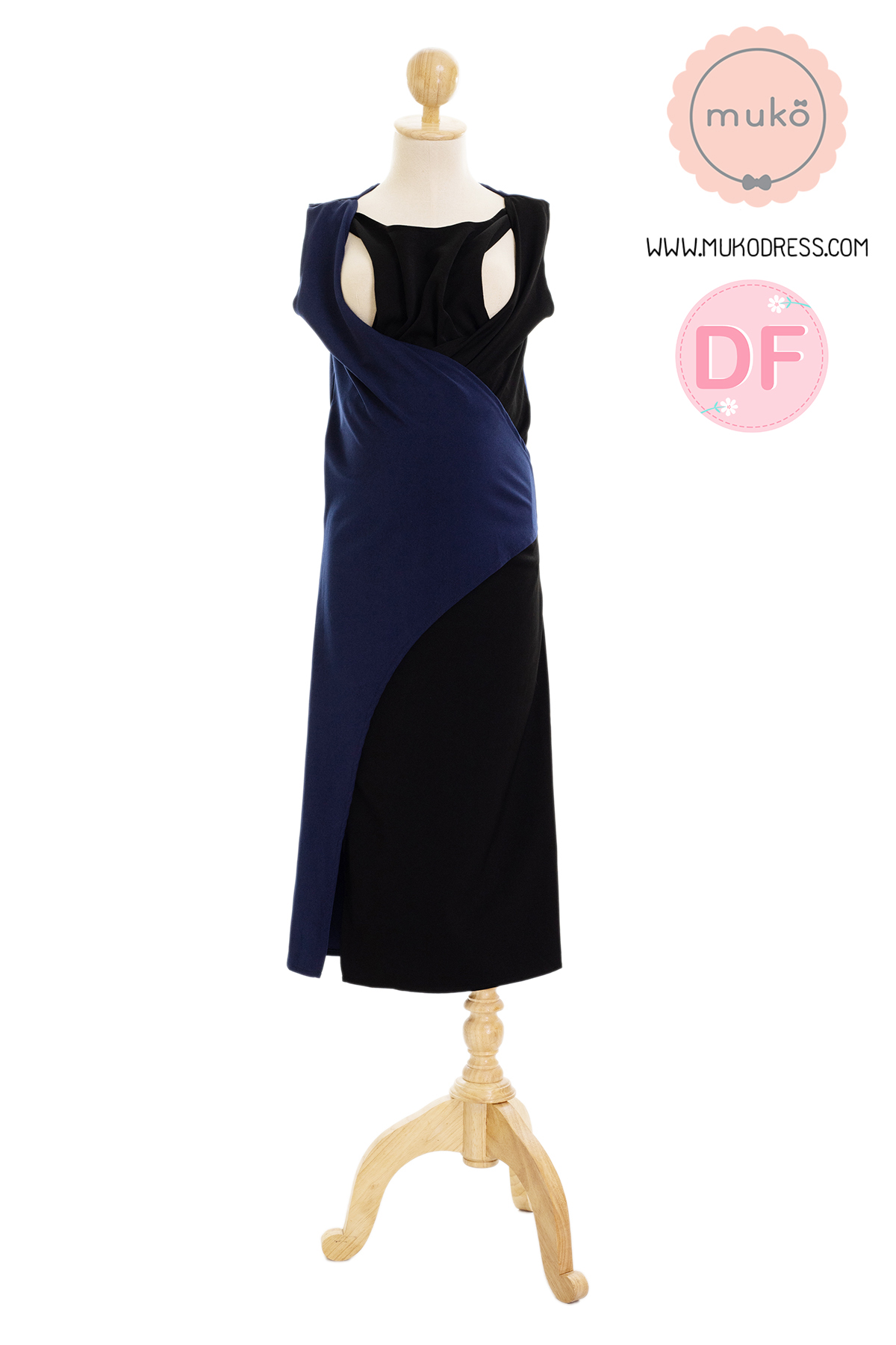 Muko Kinsley เดรสเปิดให้นม คลุมท้อง DP08-009DF กรม-ดำ