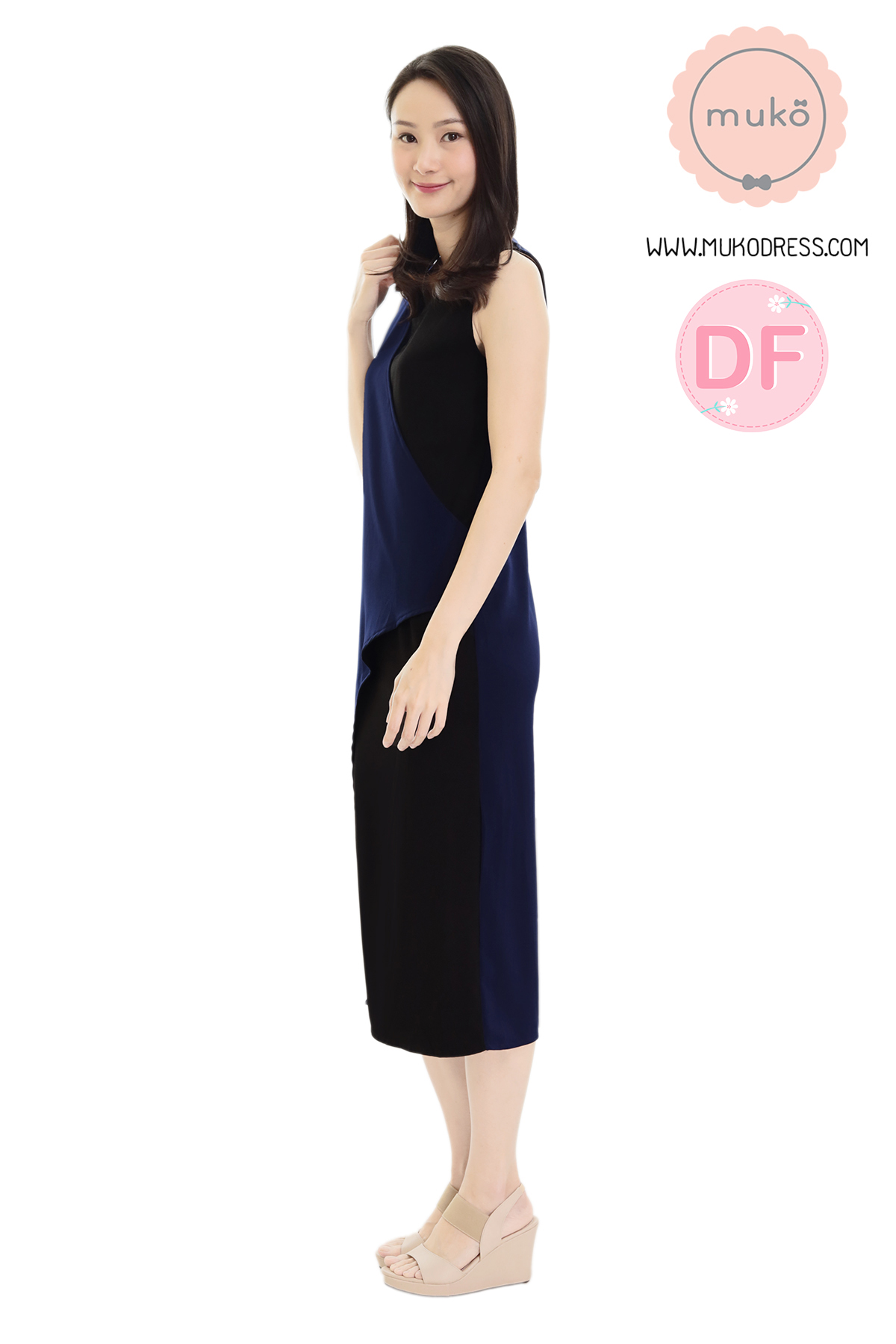 Muko Kinsley เดรสเปิดให้นม คลุมท้อง DP08-009DF กรม-ดำ