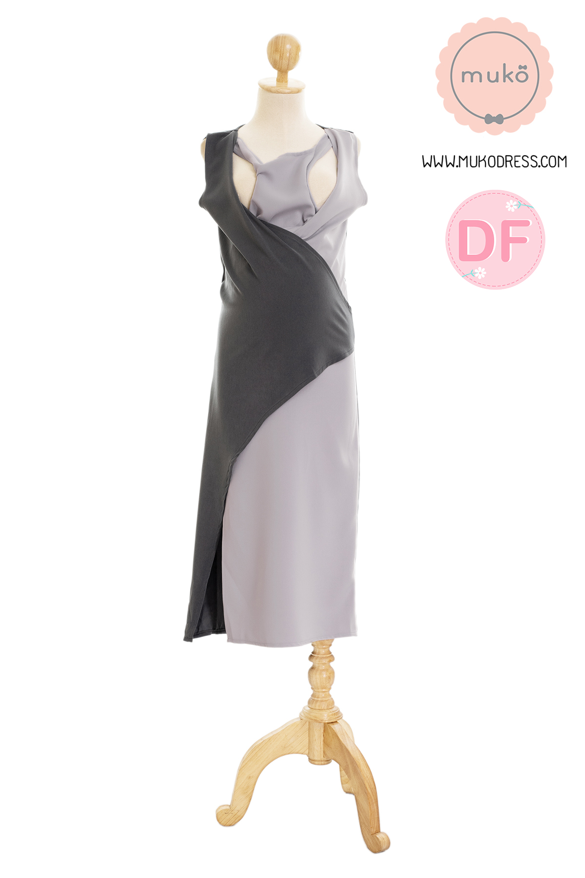 Muko Kinsley เดรสเปิดให้นม คลุมท้อง DP08-007DF เทาเข้ม-เทาอ่อน