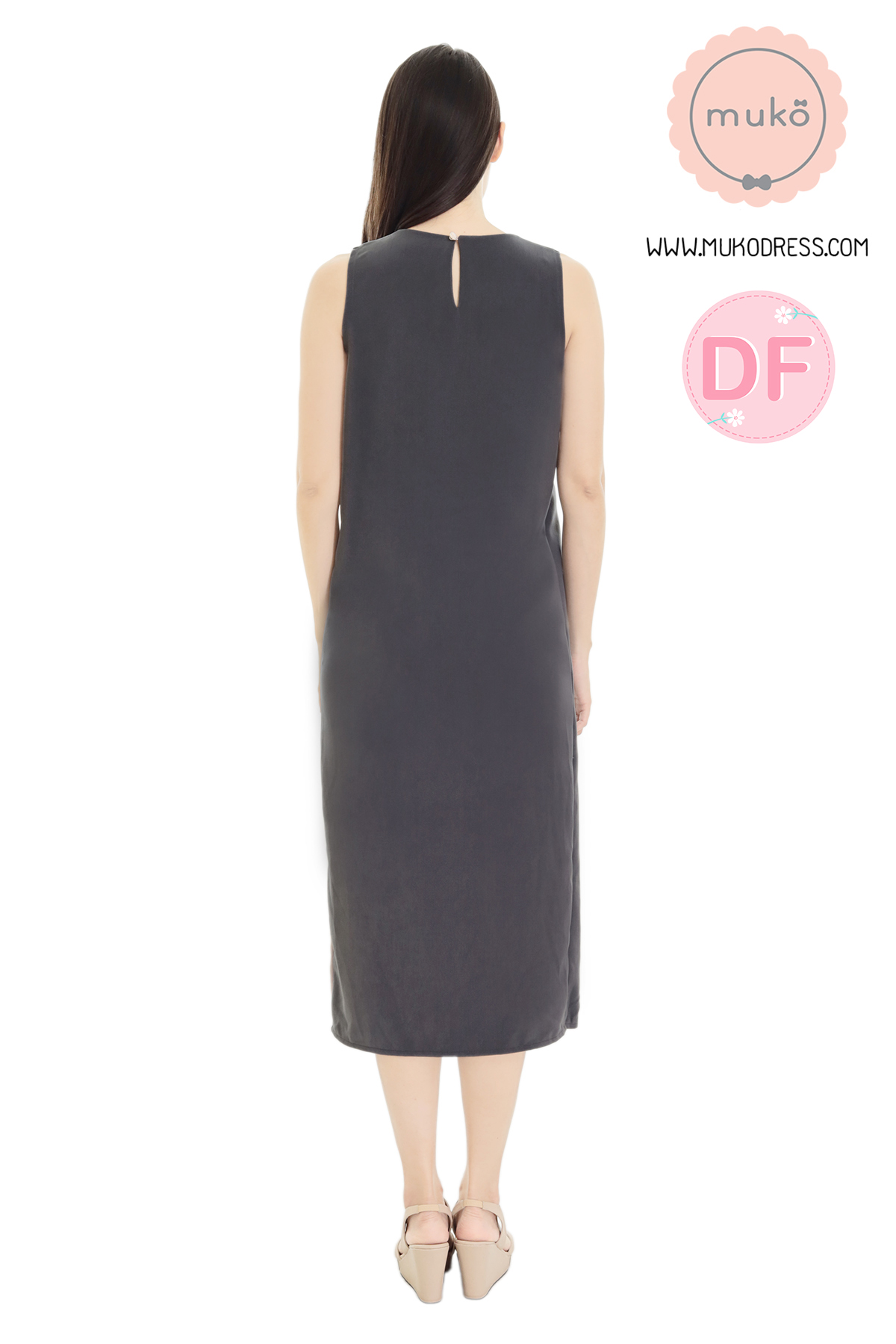 Muko Kinsley เดรสเปิดให้นม คลุมท้อง DP08-007DF เทาเข้ม-เทาอ่อน