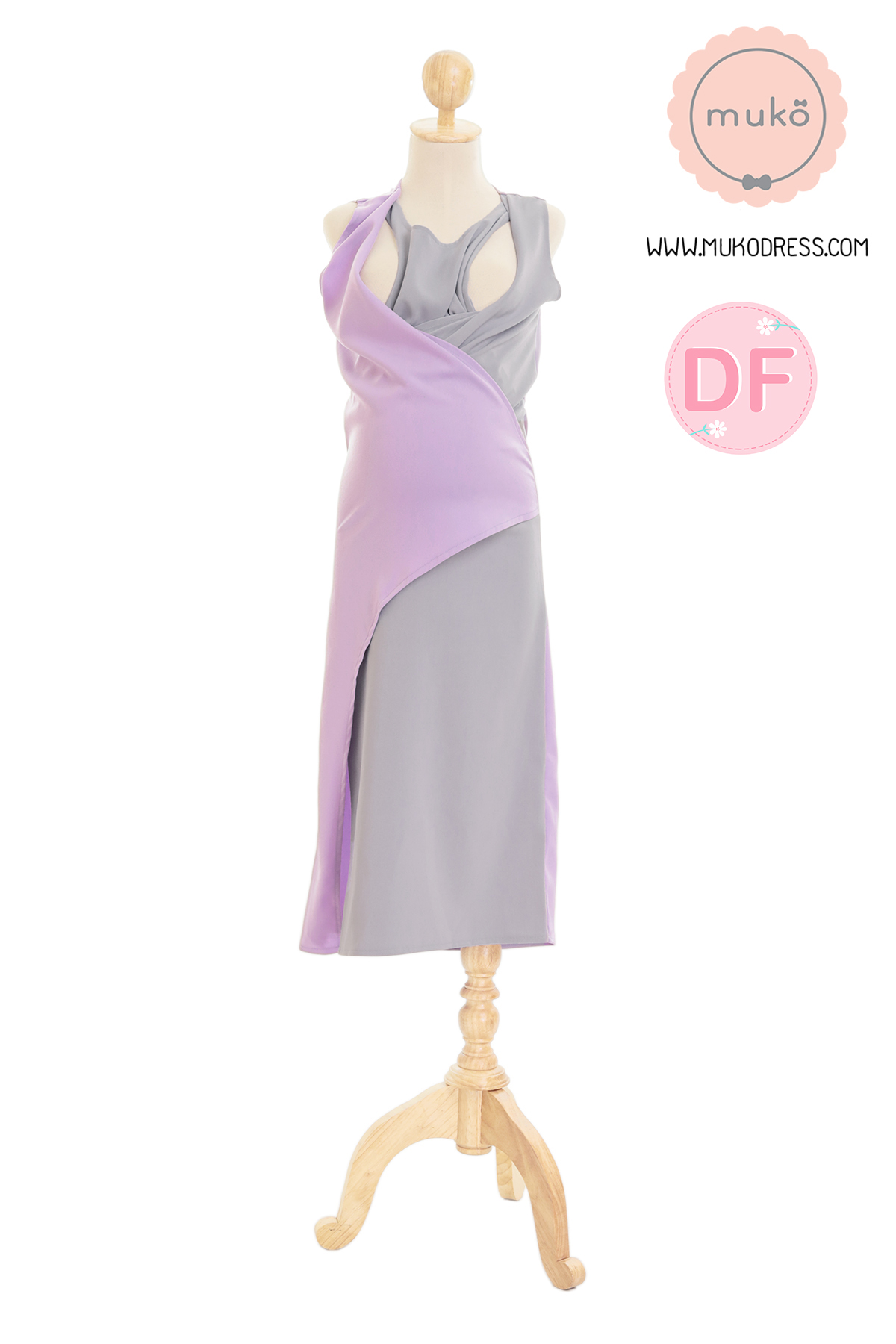 Muko Kinsley เดรสเปิดให้นม คลุมท้อง DP08-008DF ม่วง-เทาอ่อน