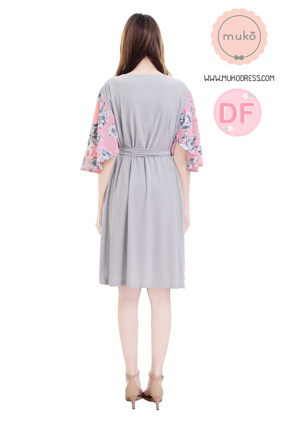 Muko Roselyn เดรสให้นม คลุมท้อง DP09-008DF เทา-ชมพูดอก