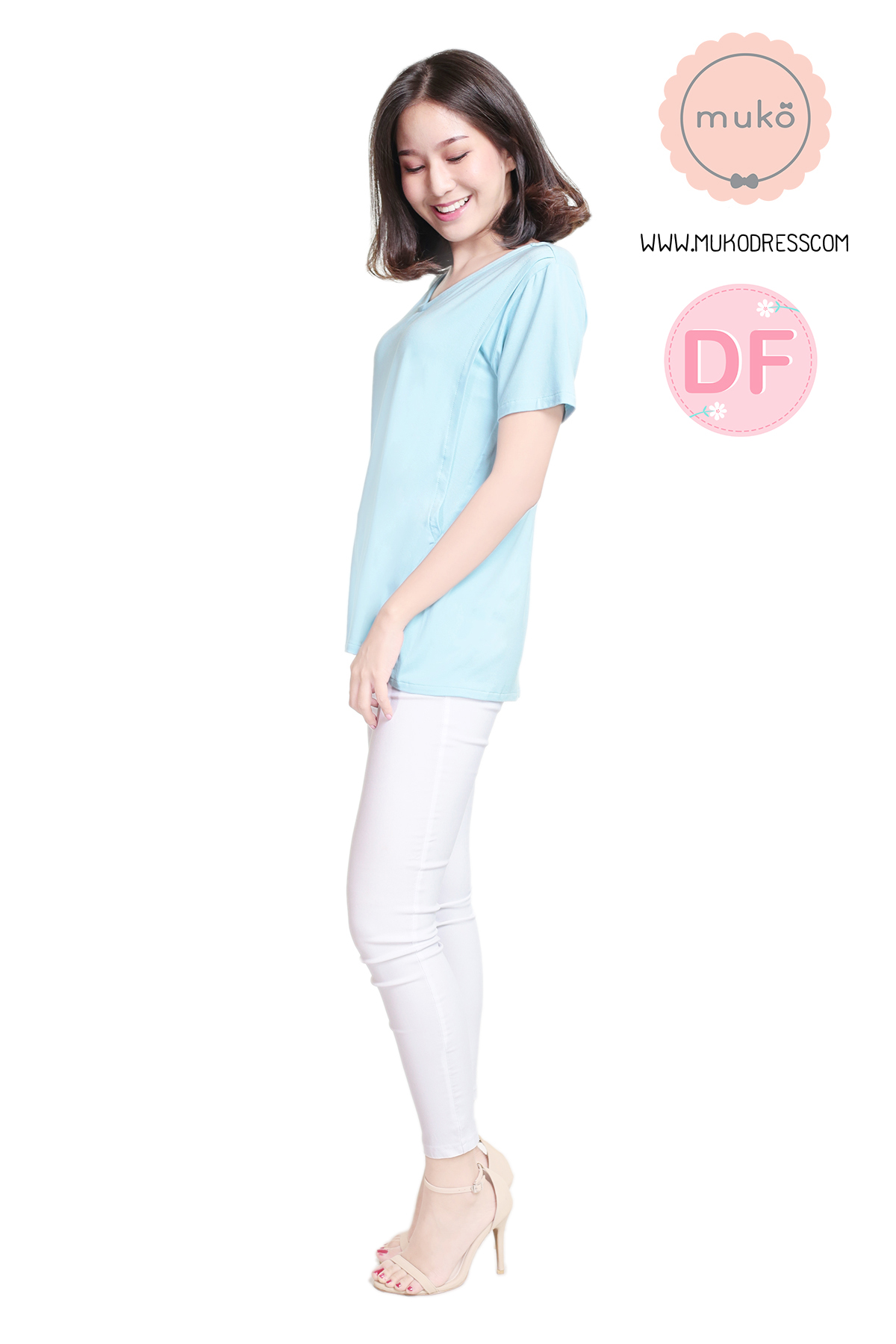 Muko Maiya เสื้อให้นม คลุมท้อง TC22-010DF ฟ้านม