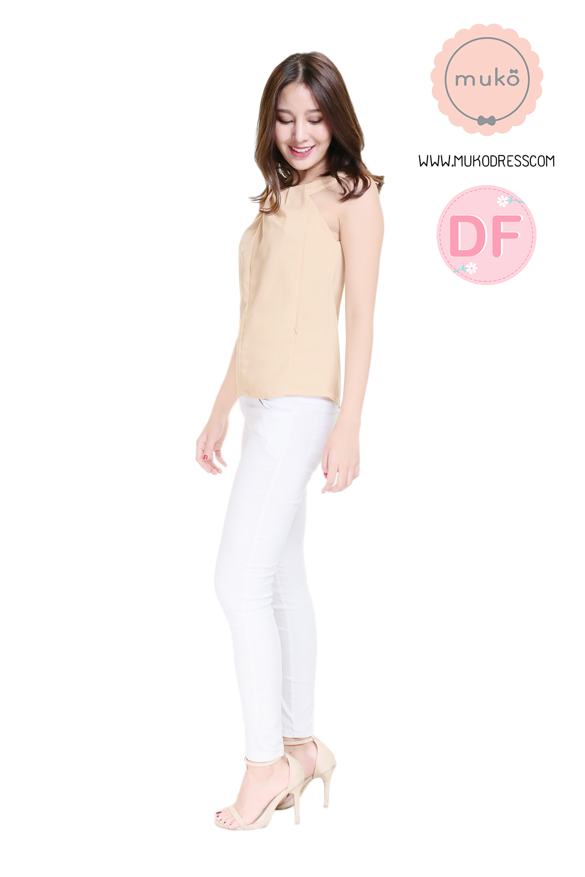 Muko Mona เสื้อเปิดให้นม BSL10-005DF ครีม Muko Mona เสื้อเปิดให้นม BSL10-005DF ครีม