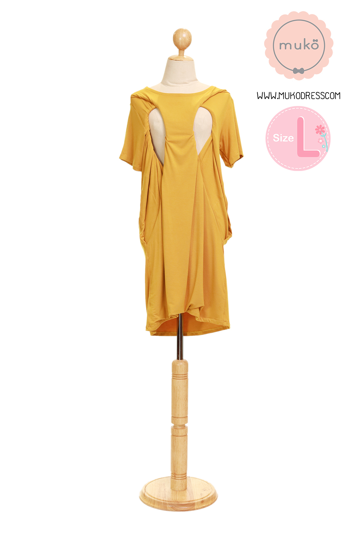 Muko Shilin เดรสให้นม คลุมท้อง DR12-020L เหลืองมัสตาร์ด