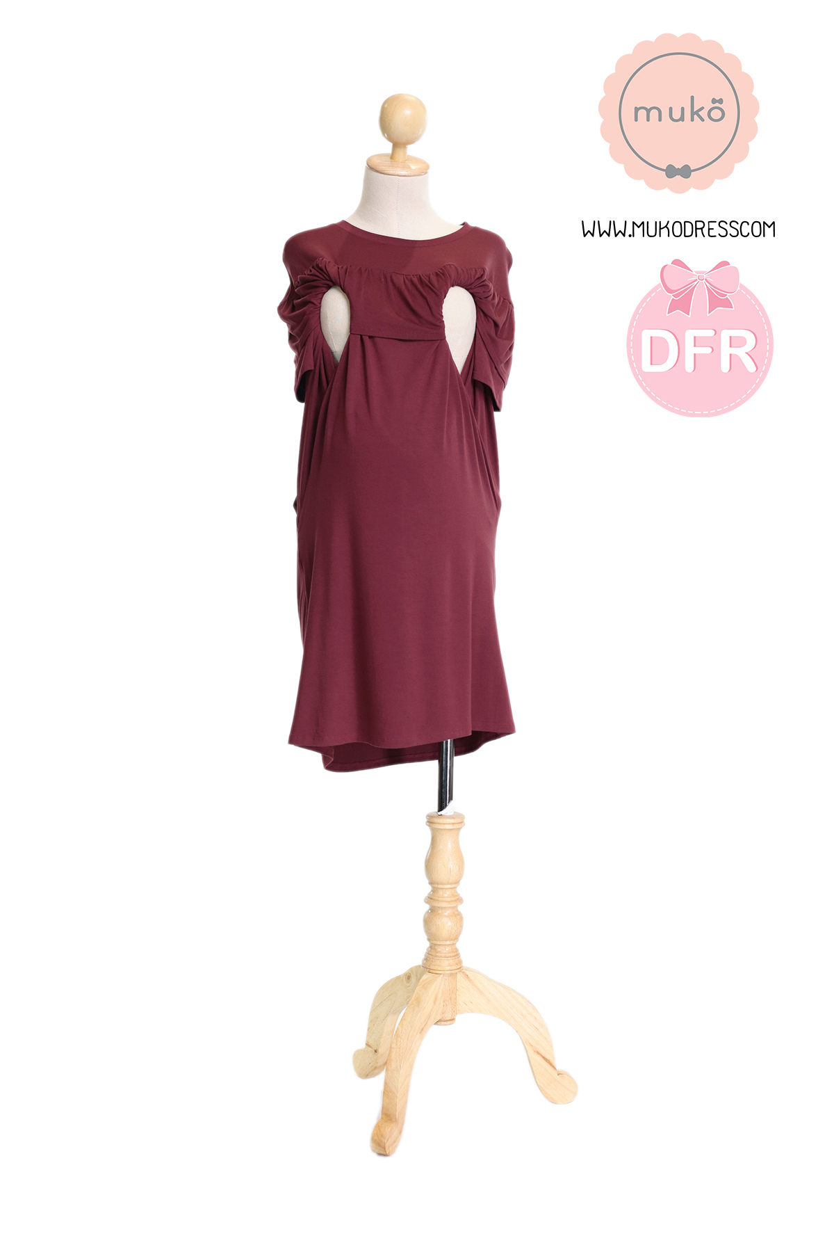 Muko Madison เดรสให้นม คลุมท้อง DR28-007DFR แดงเลือดหมู