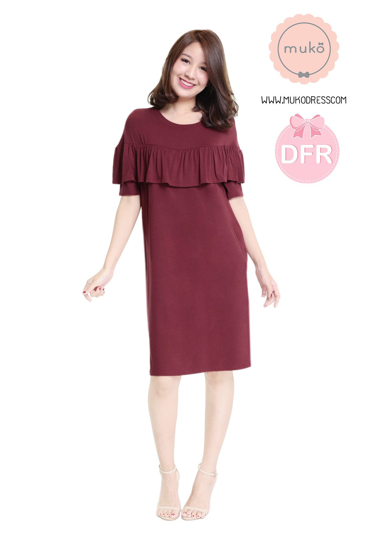 Muko Madison เดรสให้นม คลุมท้อง DR28-007DFR แดงเลือดหมู