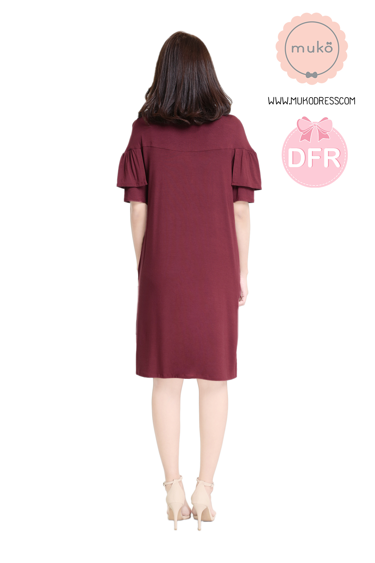 Muko Madison เดรสให้นม คลุมท้อง DR28-007DFR แดงเลือดหมู