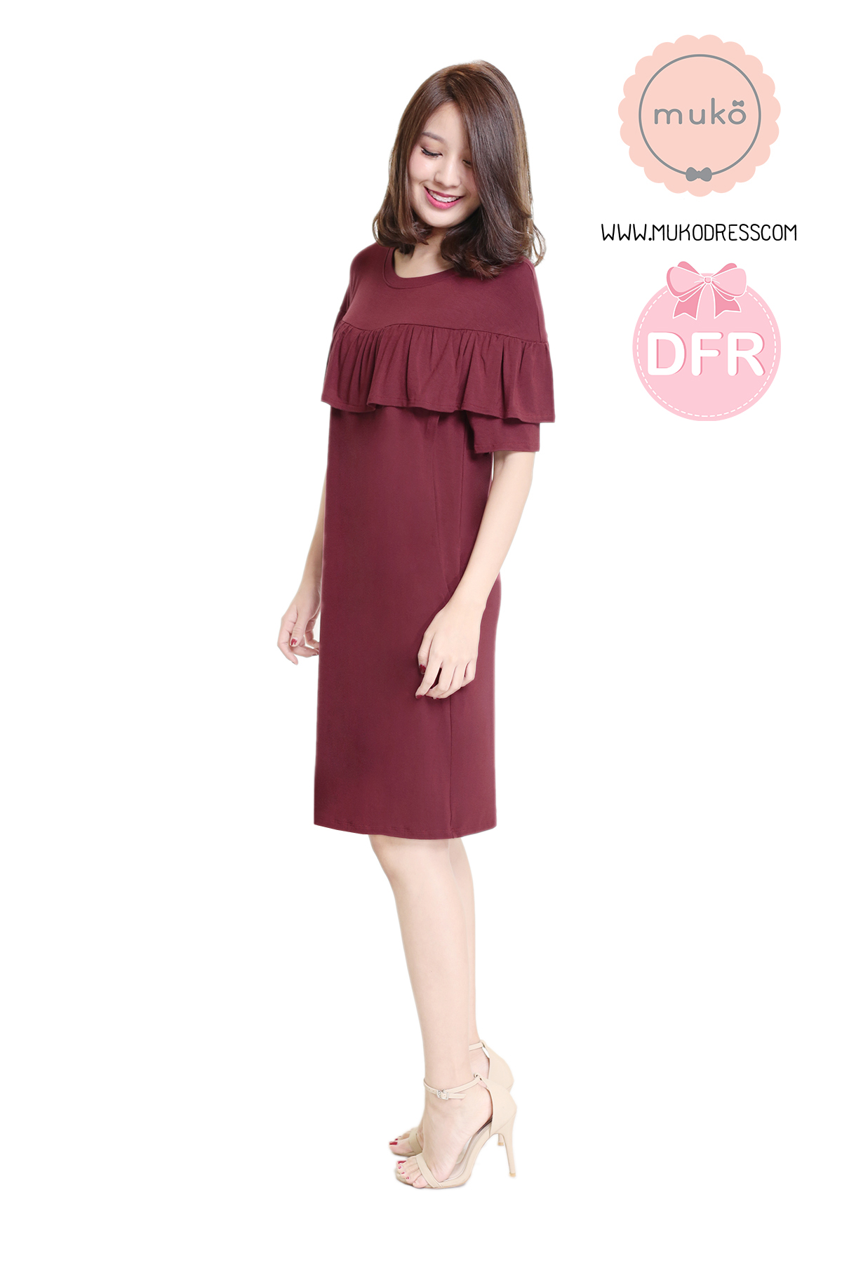 Muko Madison เดรสให้นม คลุมท้อง DR28-007DFR แดงเลือดหมู