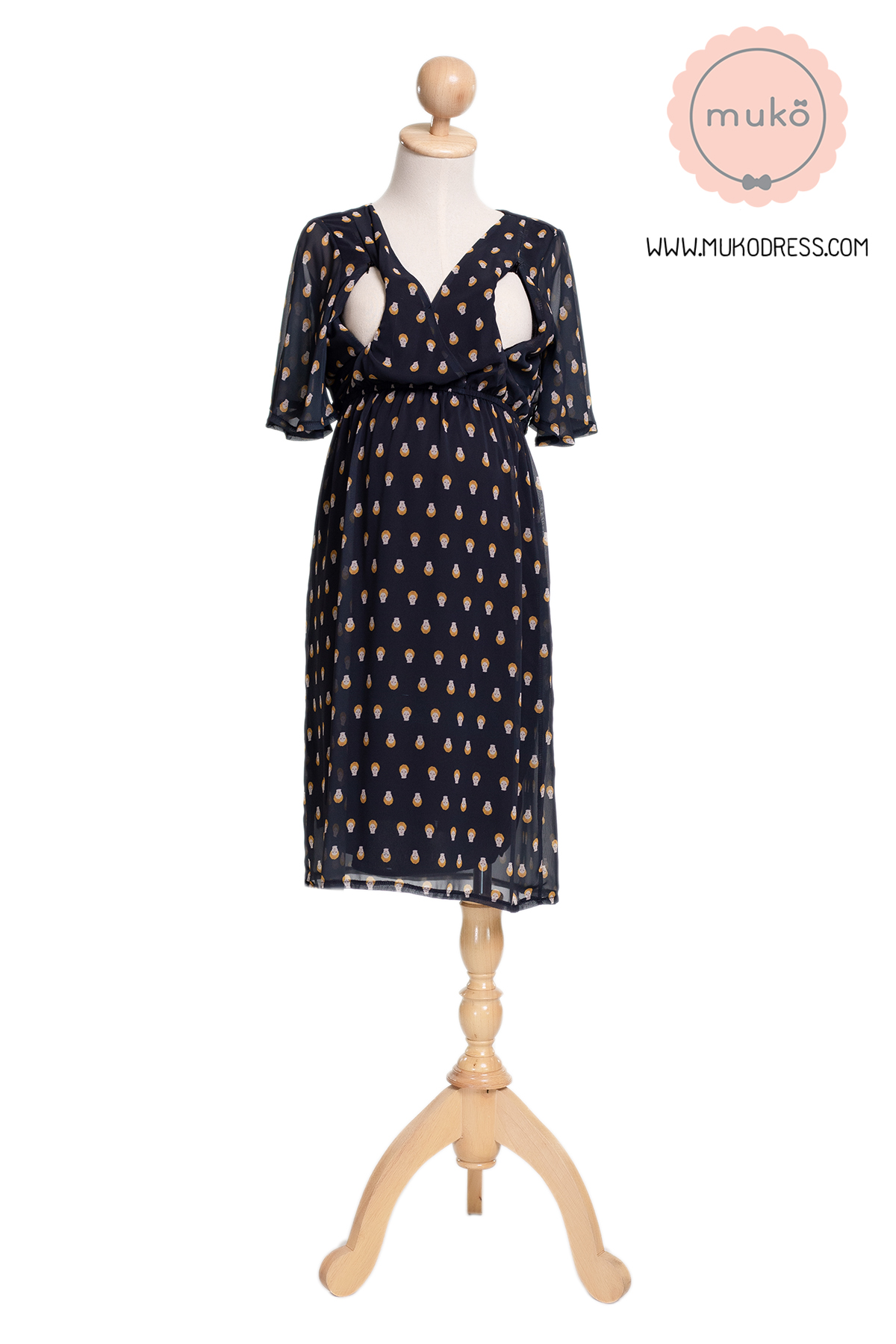 Muko Jaycee เดรสให้นม คลุมท้อง DZ24-006 ดำลายผมเหลือง