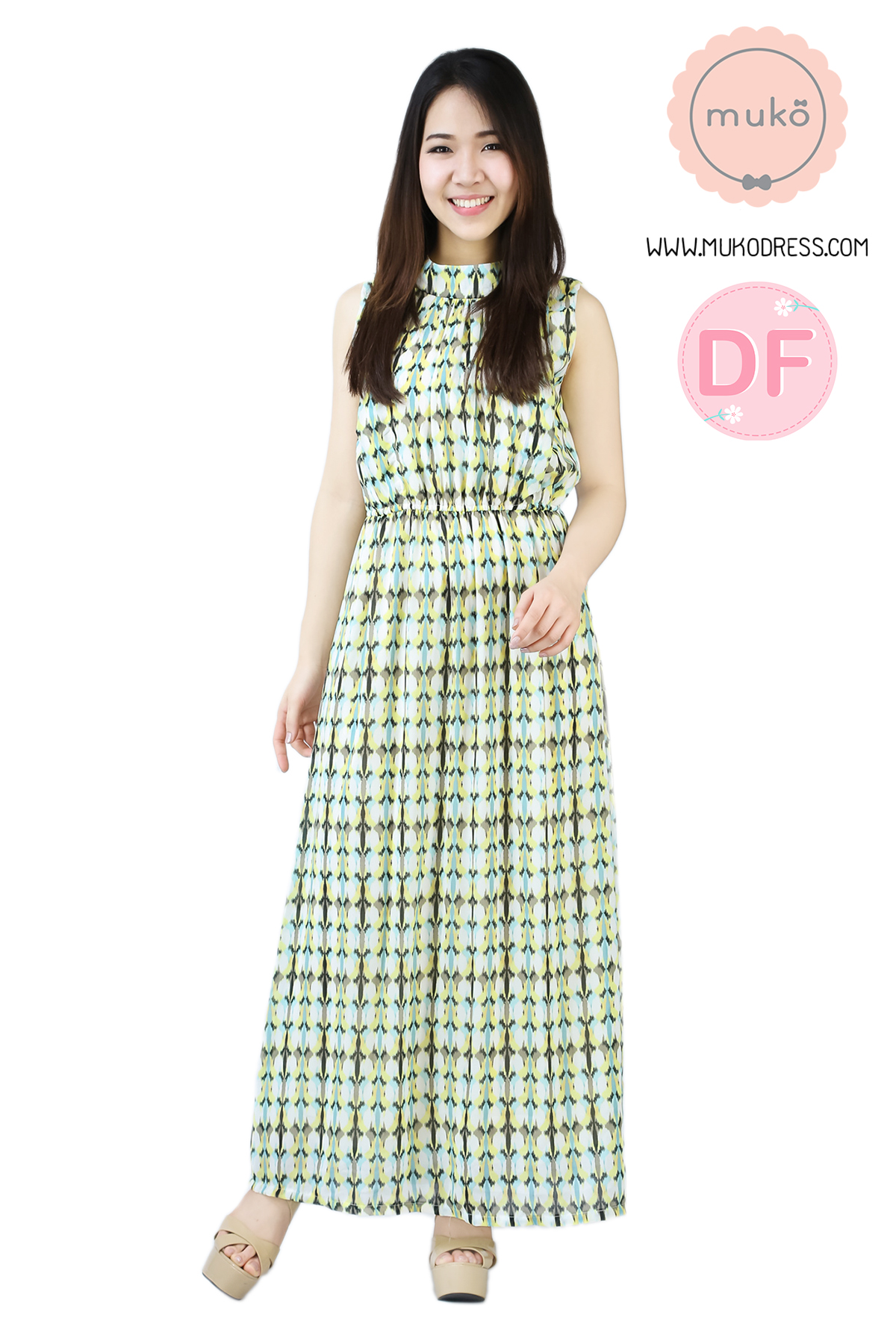 Muko Valentina เดรสเปิดให้นม คลุมท้อง**ไม่มีเชือกนะคะ** MZ01-021DF ลายเหลือง