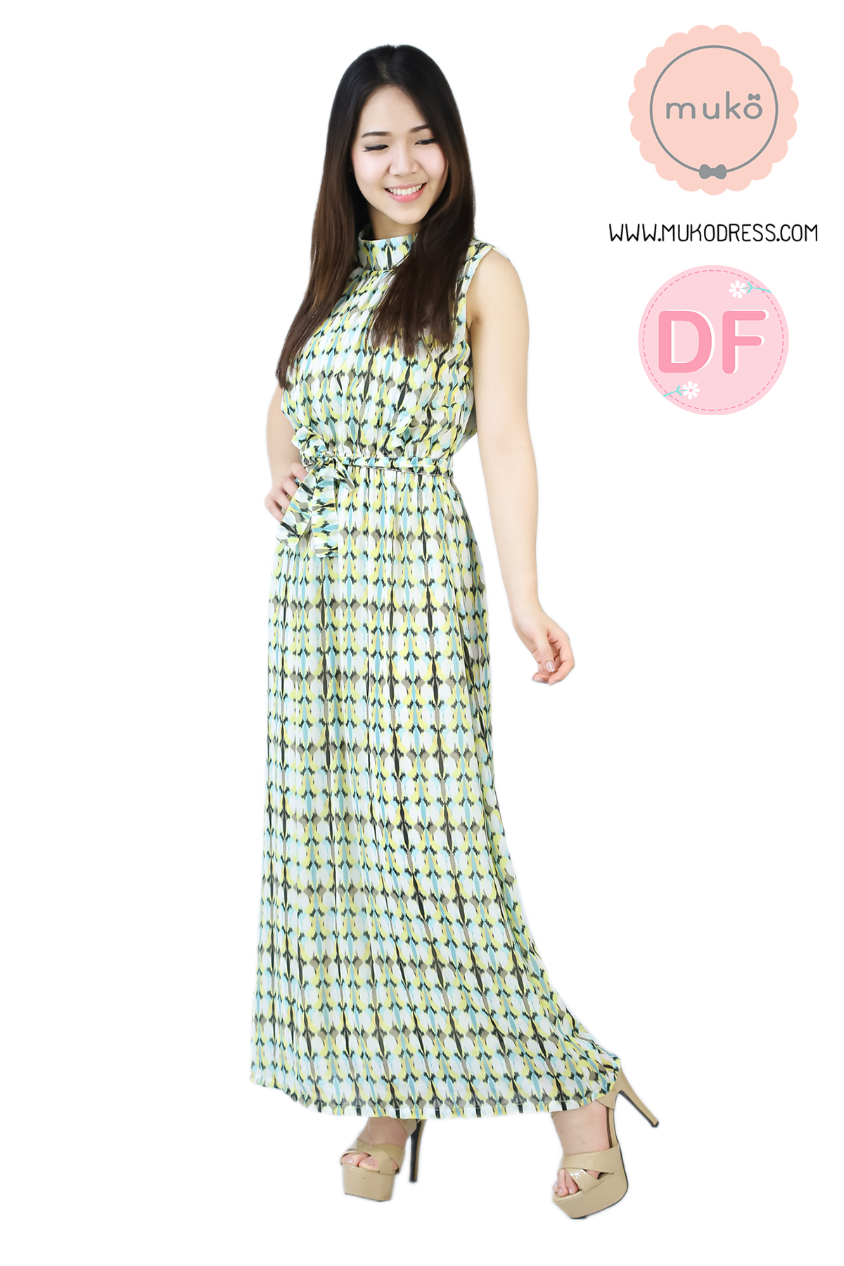 Muko Valentina เดรสเปิดให้นม คลุมท้อง**ไม่มีเชือกนะคะ** MZ01-021DF ลายเหลือง