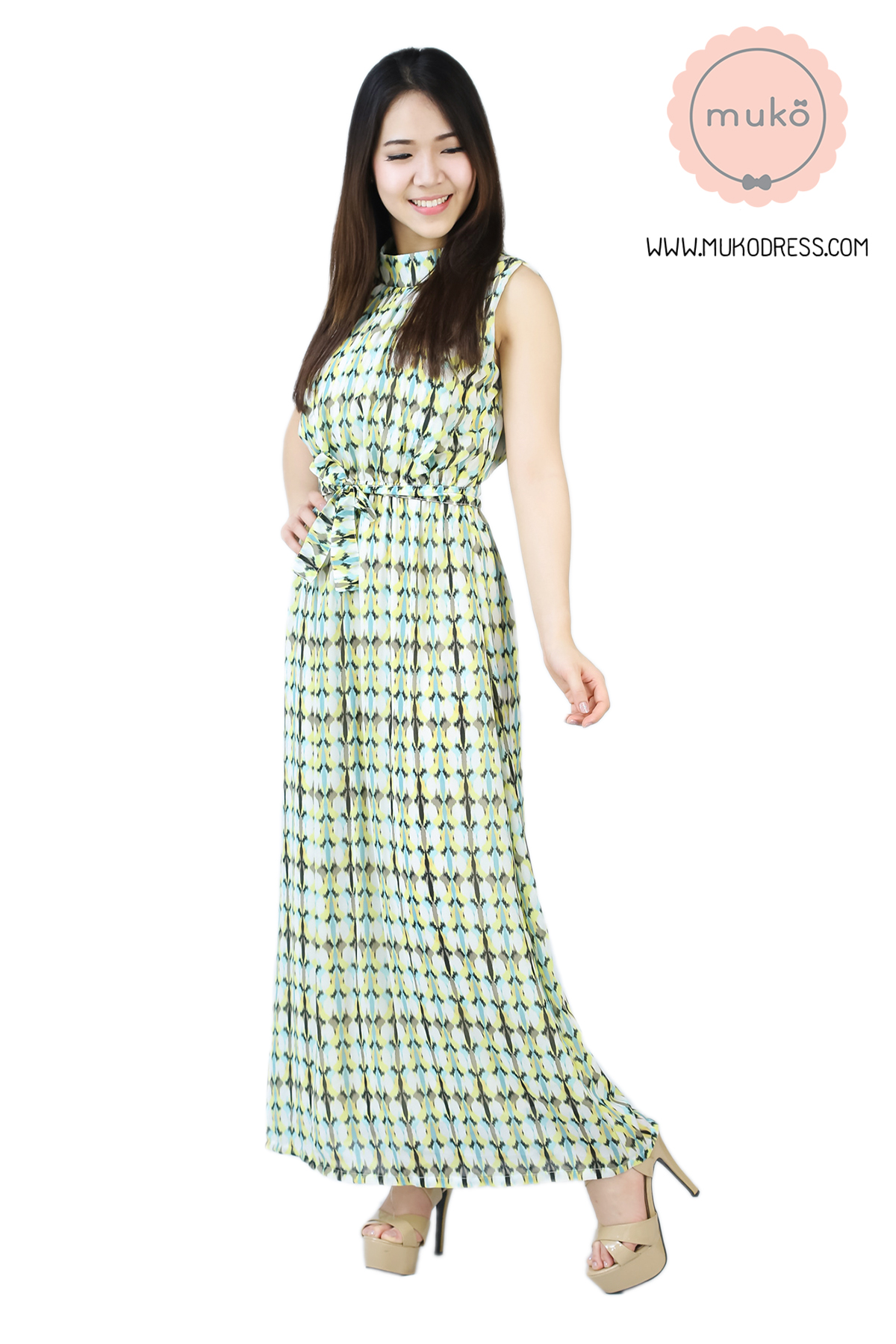 Muko Valentina เดรสเปิดให้นม คลุมท้อง MZ01-021 ลายเหลือง