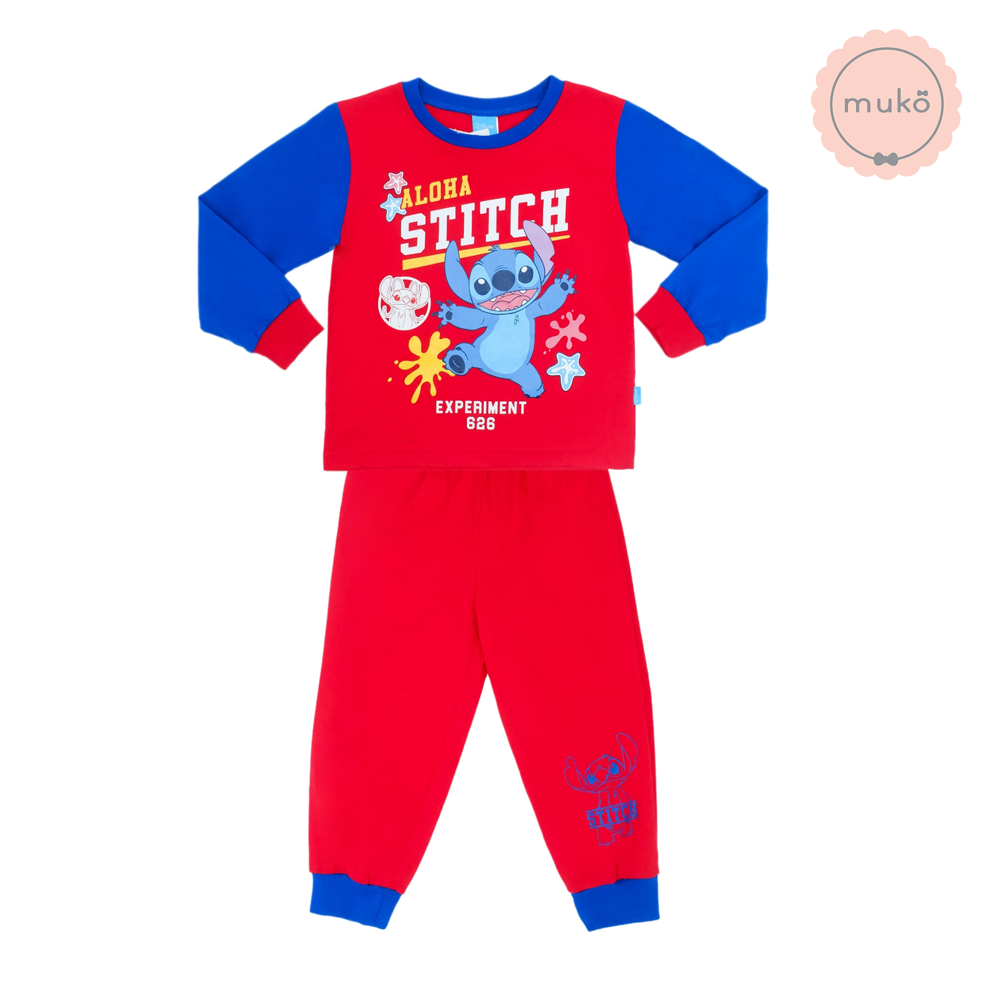 ชุดเด็ก 2-3 ขวบ แขนยาว-ขายาว (Size 3) DLS127-691-3-Red 3 ลาย สติช Stitch สีแดง (แขนน้ำเงินเข้ม)