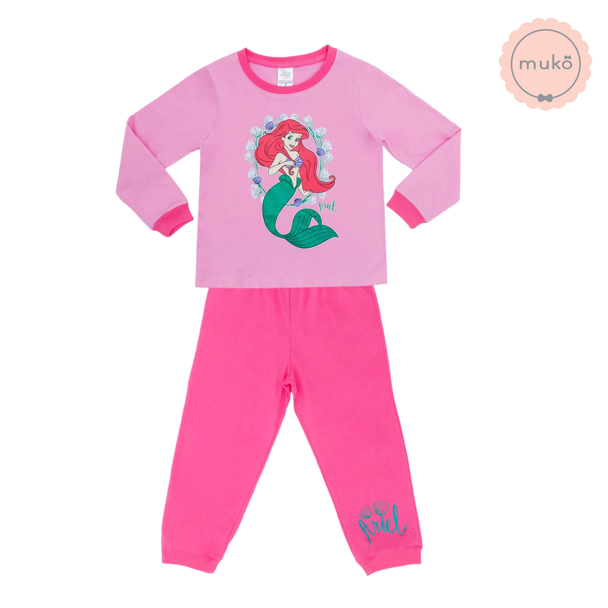 ชุดเด็ก 6 เดือน - 1 ขวบ แขนยาว-ขายาว (Size 1) DPC127-01-3-Pink 1 ลายเจ้าหญิงแอเรียล Ariel (ชมพูทั้งชุดขอบชมพู)